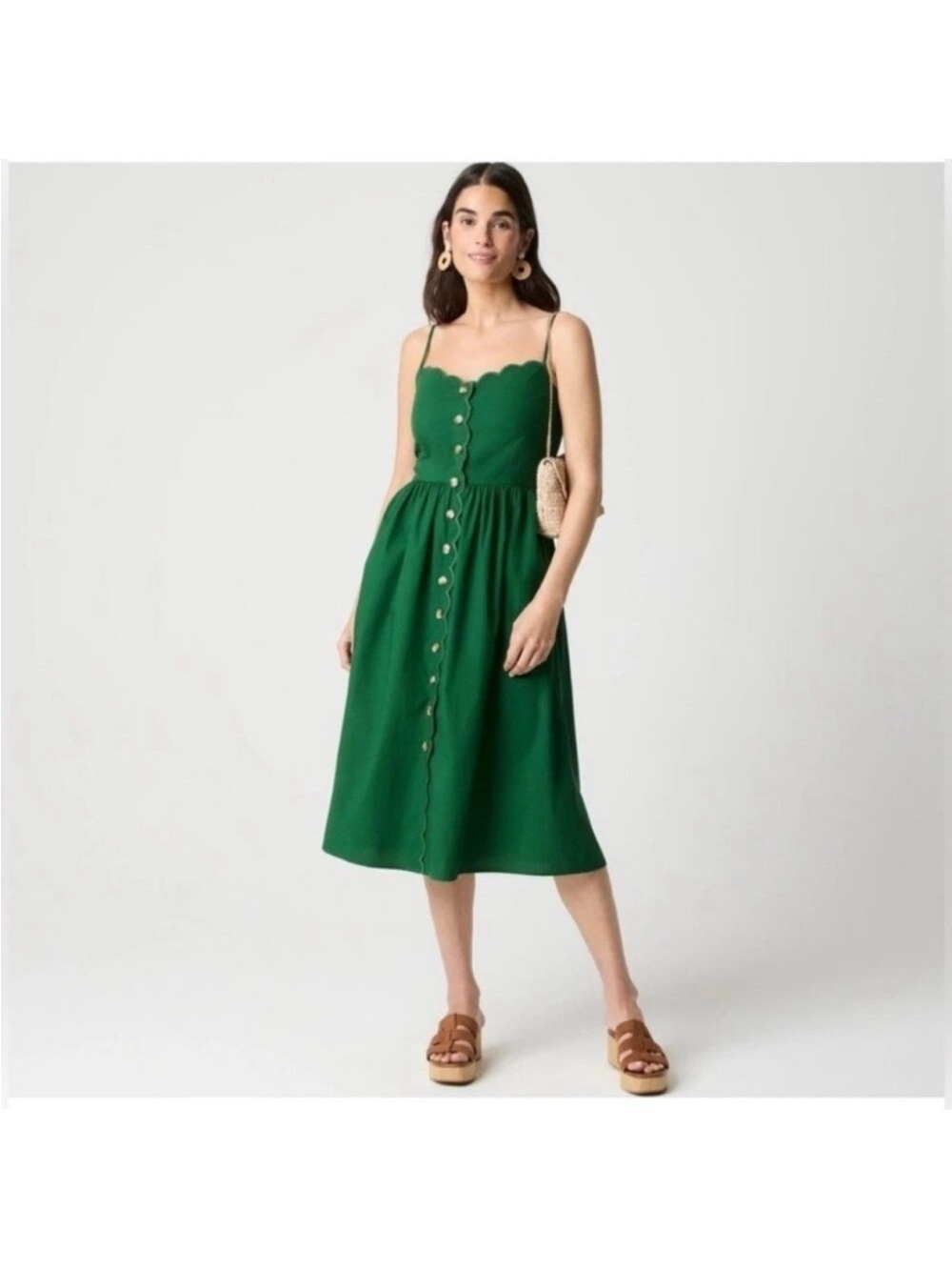 J-crew factory Green Scallop-Edge Button-Front Midi Dress (16)